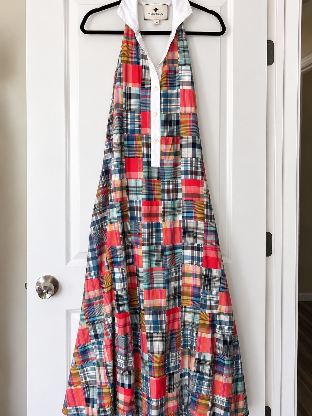 Tuckernuck Multicolor Plaid Halter Dress with White Collar